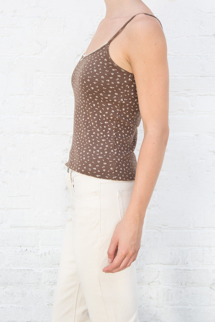 Skylar Bow Tank | Dark Brown with White Floral