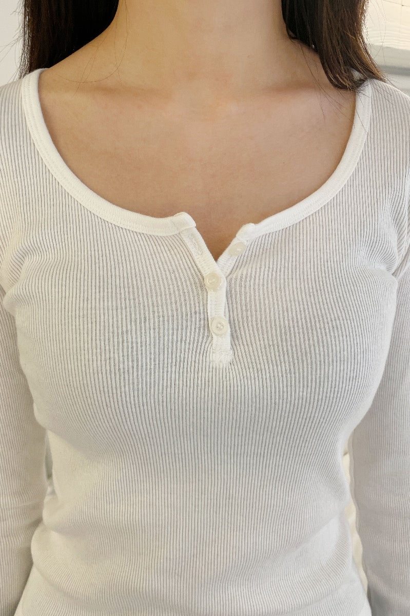 BRANDY MELVILLE WOMEN'S Top S White 100% Cotton Long Sleeve V-Neck